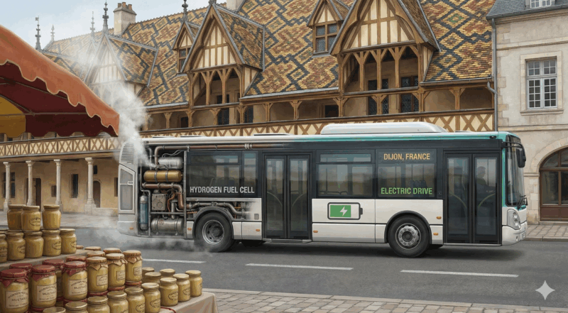 Google Gemini generated illustration linking Dijon’s transport choices to its namesake mustard