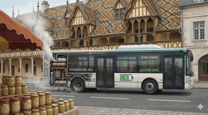 Google Gemini generated illustration linking Dijon’s transport choices to its namesake mustard