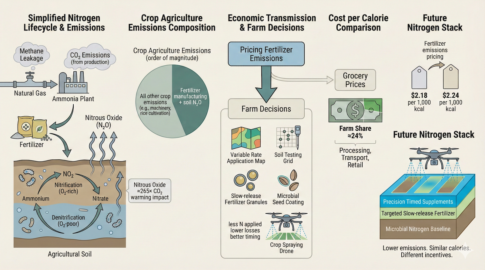 Pricing Fertilizer Emissions Cuts Climate Pollution Without Making Food Expensive 1 Google Gemini generated this detailed infographic visualizing the complex system linking agricultural nitrogen emissions, farm economics, and consumer food prices.