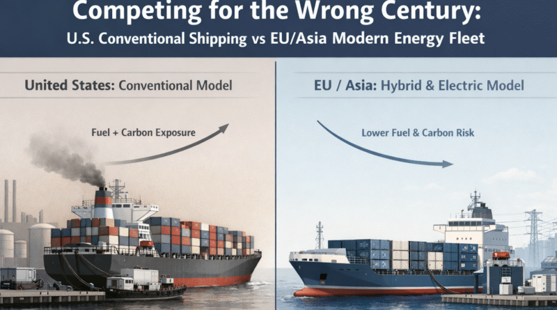 Chatgpt generó una ilustración que contrastaba las arquitecturas de buques de combustible fósil y de batería.