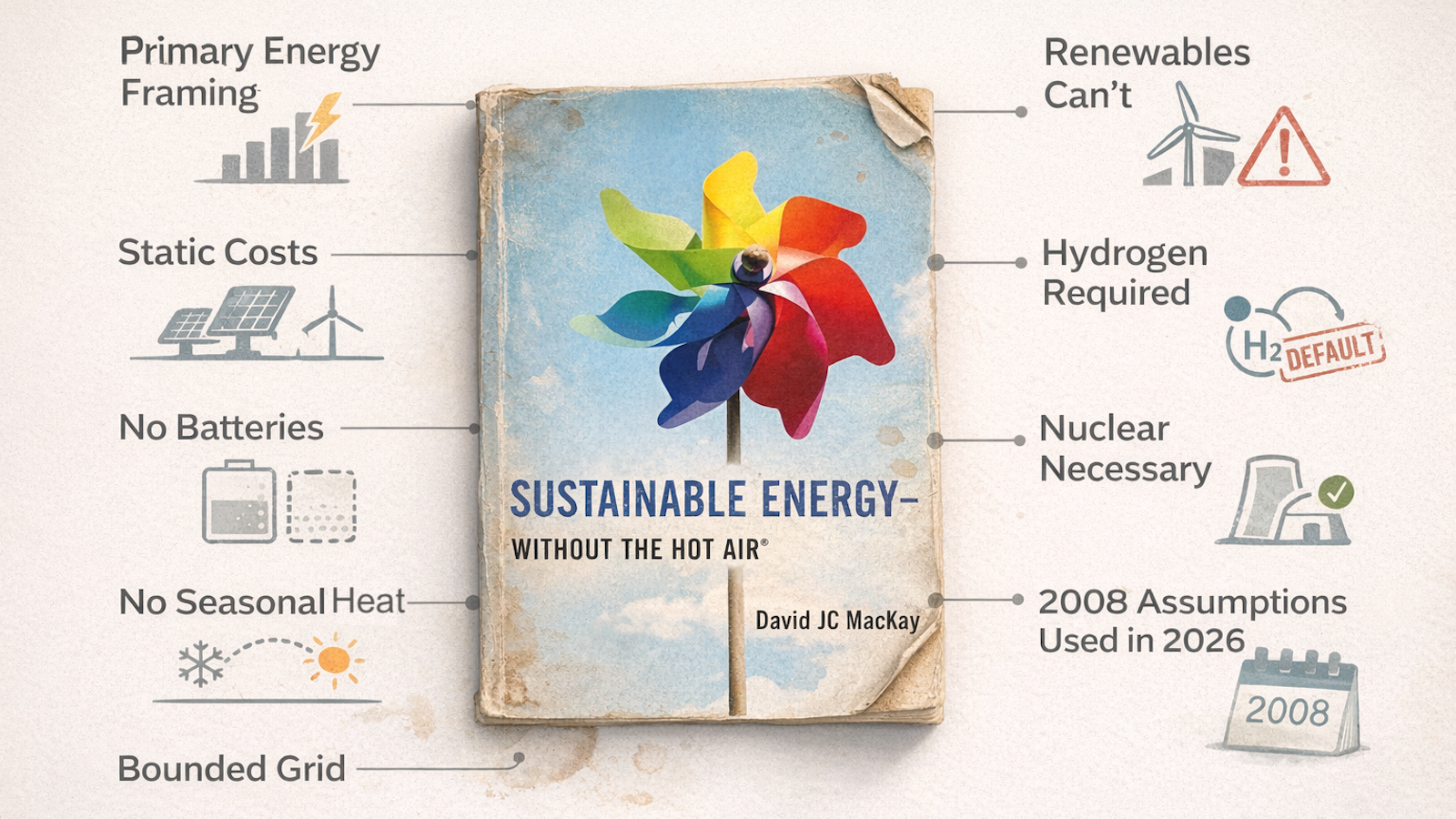 ChatGPT generated infographic showing how a once-influential energy book is now misapplied using outdated assumptions about modern energy systems