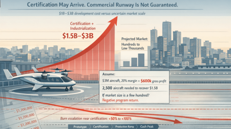 Chatgpt generated illustration showing the tension between certification cost curves and urban air mobility scale.