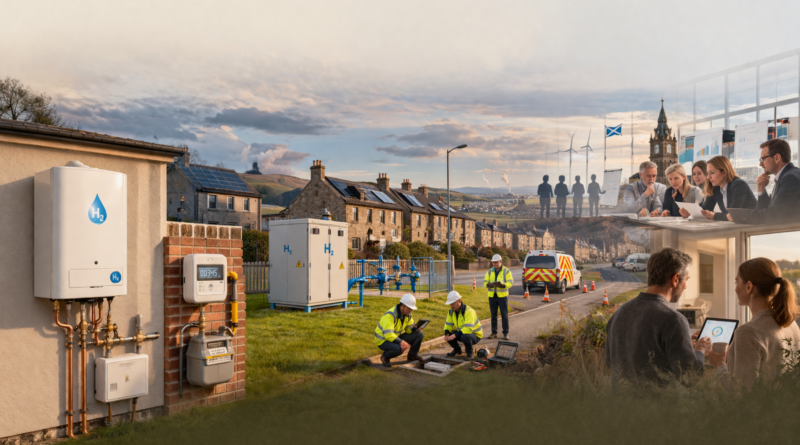 Chatgpt generated policy-focused landscape showing engineers, regulators, and household infrastructure