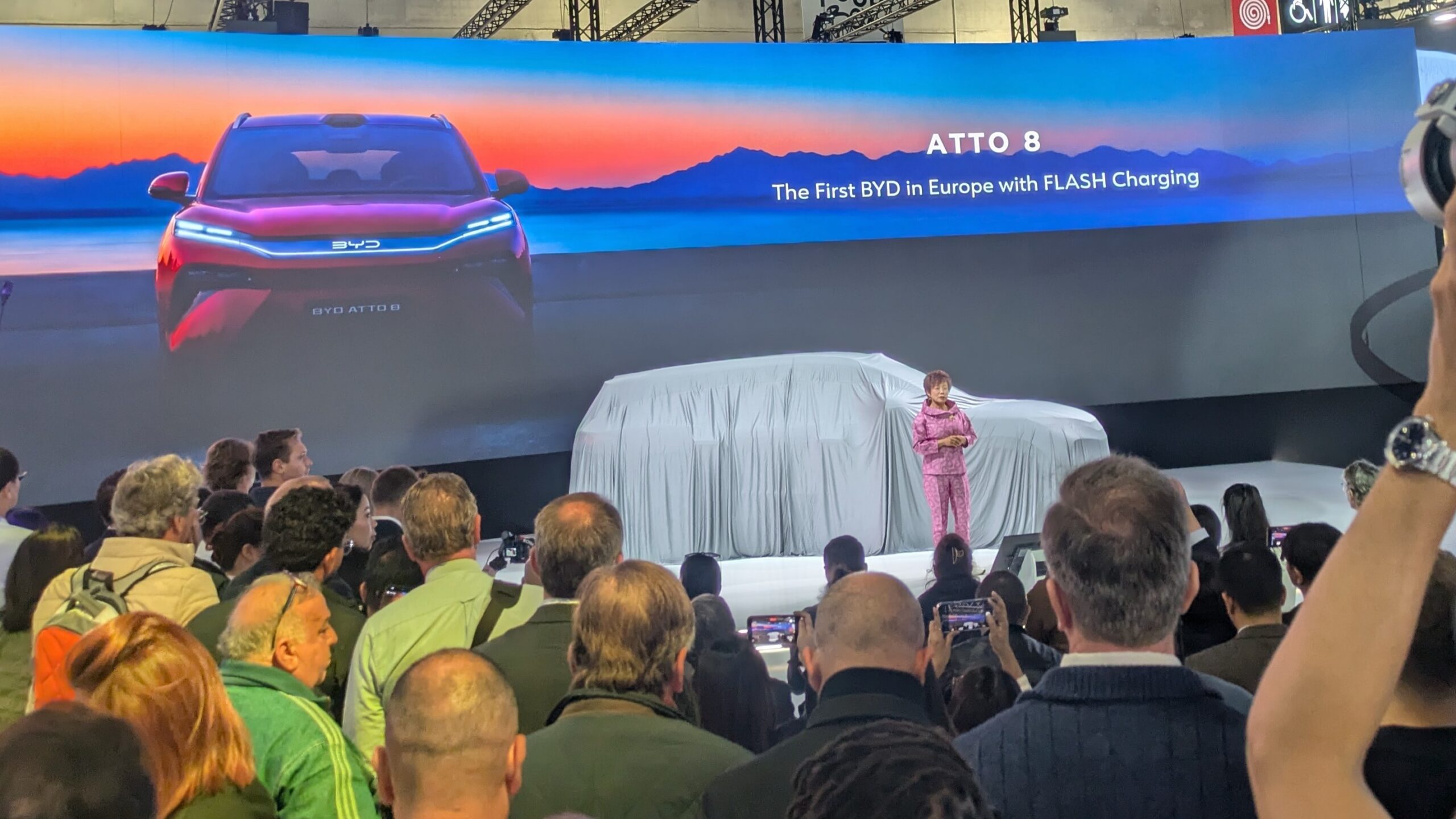 BYD's Stella Li. Paris Motor Show. Photo by Larry Evans